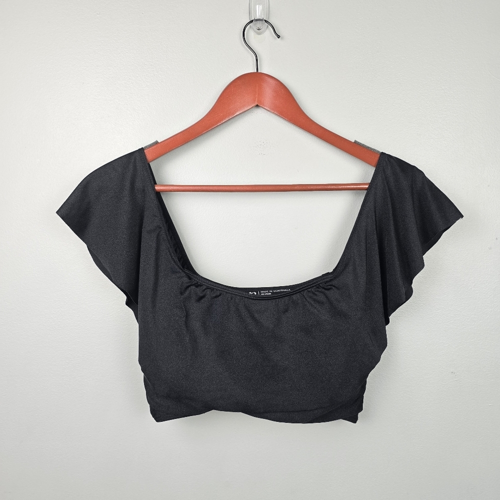 Albion Flutter Swim Top Light Padding Black Womens Size S Flowy Feminine